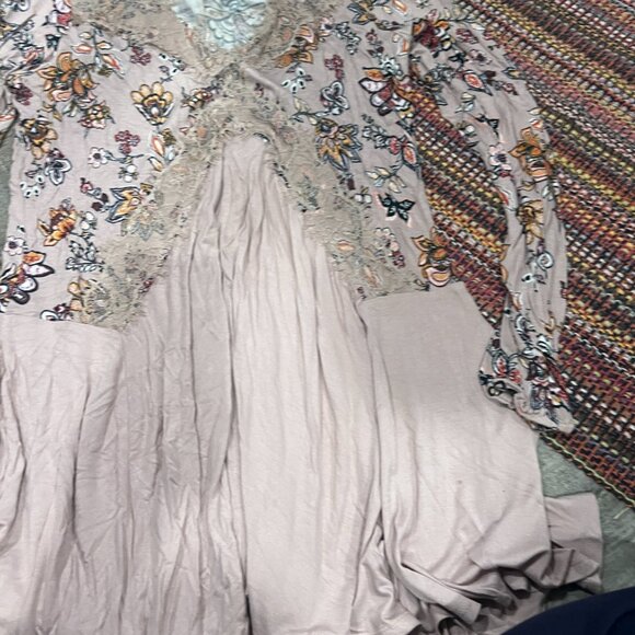 Gypsies & Moondust Pink Retro Floral Lace Peek A Boo Flowy Mini Dress L - Picture 10 of 15